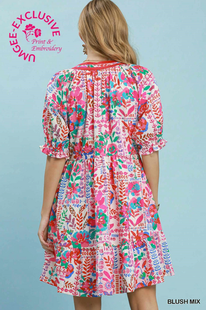 Kamryn Mix Botanical Print Tiered Dress