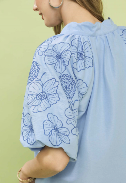 Reagan Embroidered Sleeve V-Neck Blouse