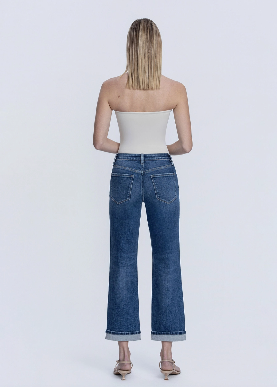 Harmonious High Rise Dark Wash Cuffed Crop Straight Jeans