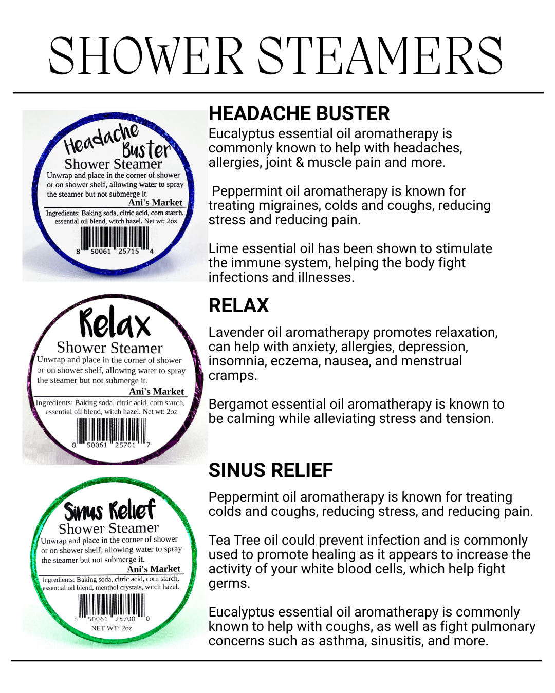 Natural Essential Oil Shower Steamers