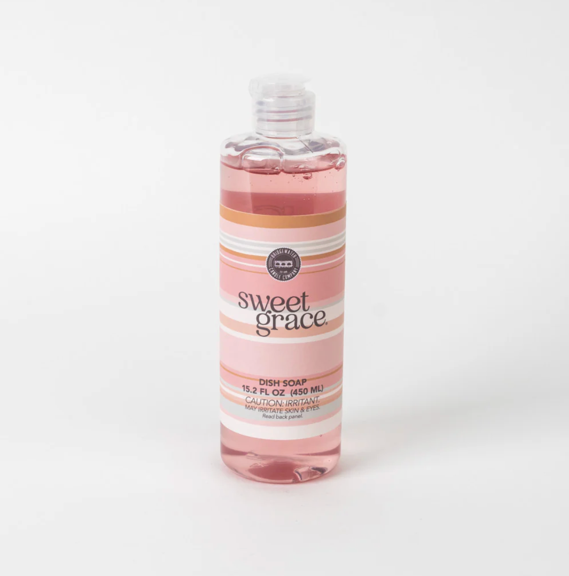 Bottle of sweet grace dish soap on a white background
