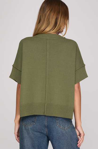 The Harper Half Sleeve Sweater- Olive