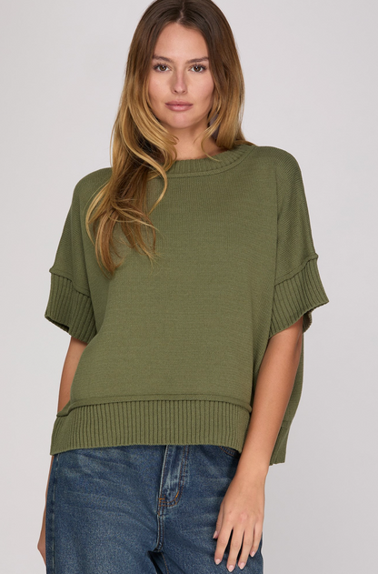 The Harper Half Sleeve Sweater- Olive