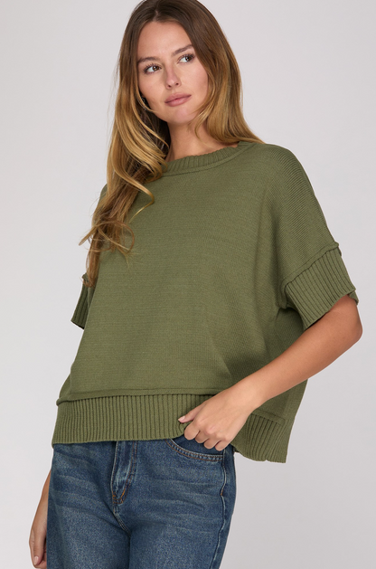 The Harper Half Sleeve Sweater- Olive