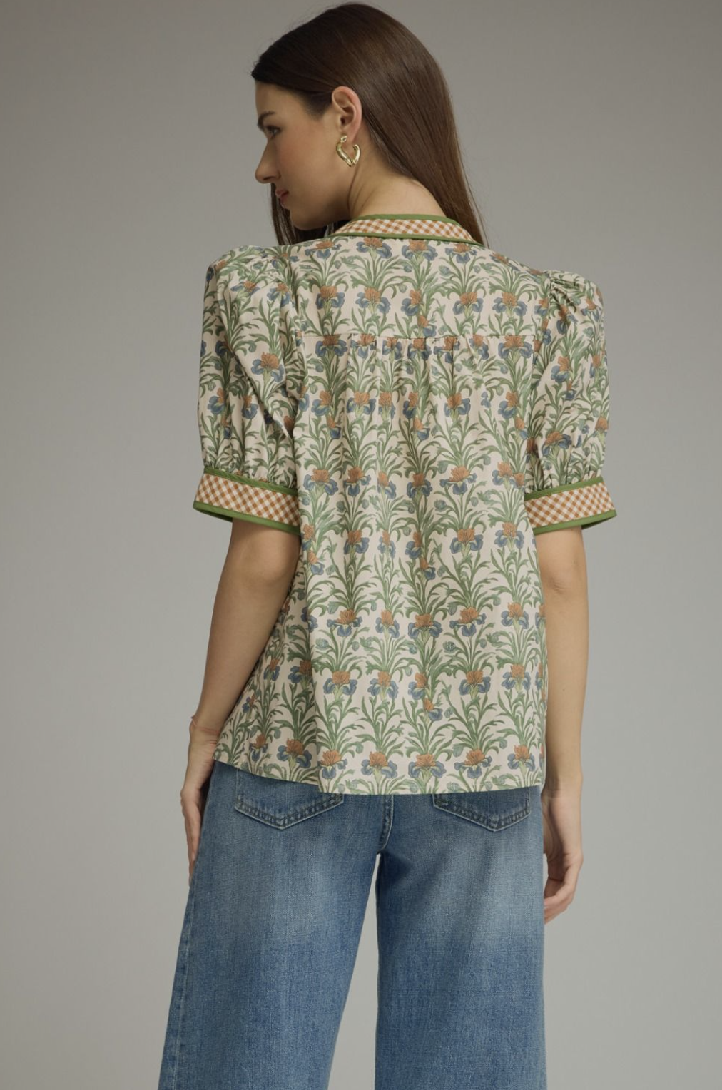 Willow Floral Contrast Top-Ecru