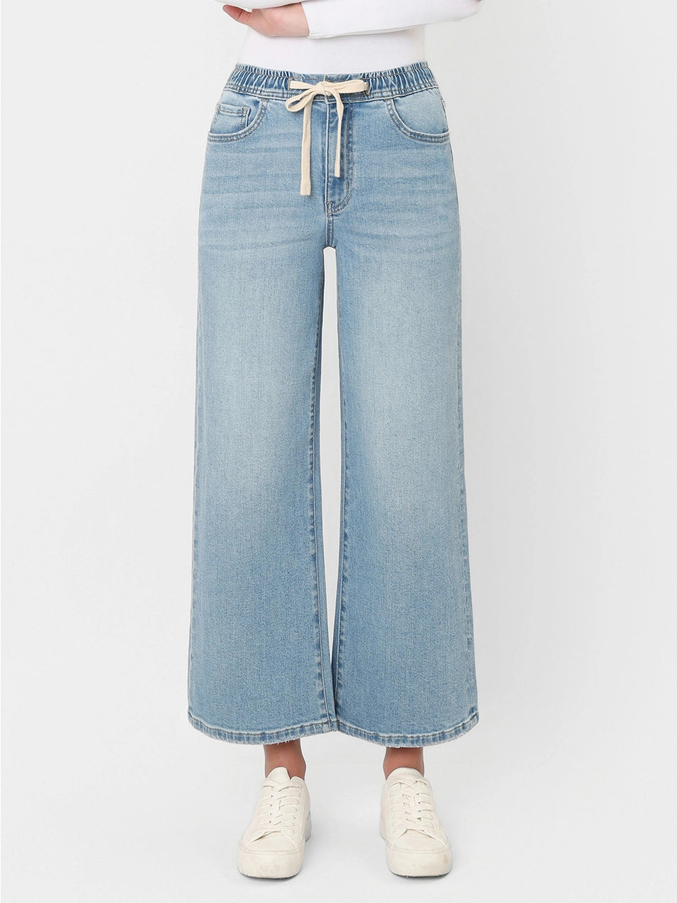 Impartial High-Rise Elastic Crop Wide Jeans