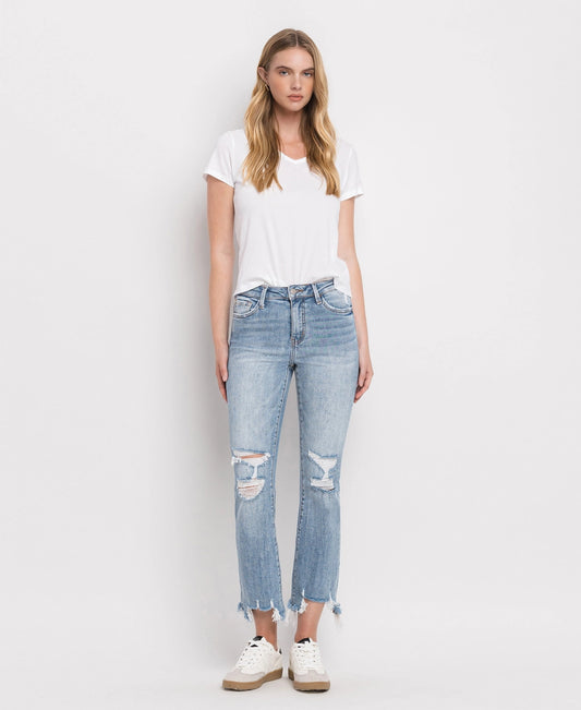 Handy High Rise Light Wash Crop Flare Jeans-3/26