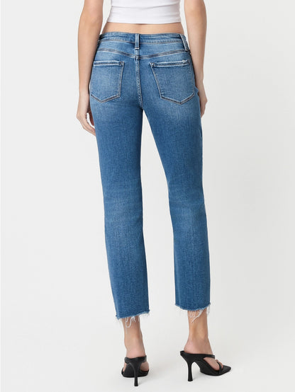 Romantic High Rise Frayed Hem Crop Straight Jeans