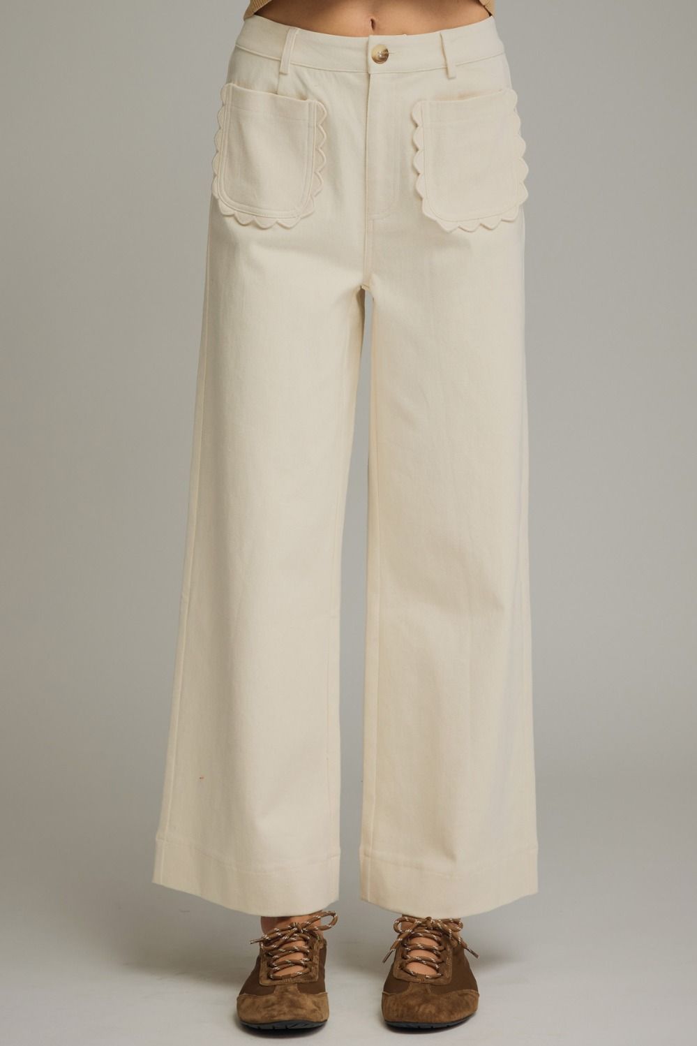 Charlotte Scallop Pocket Pants-Ecru