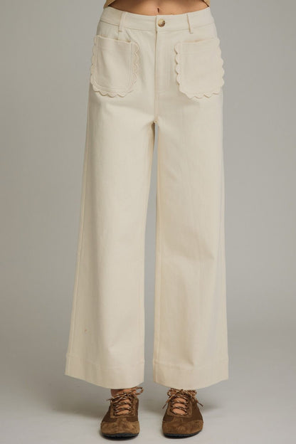 Charlotte Scallop Pocket Pants-Ecru