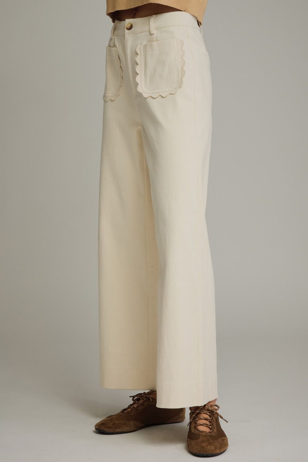 Charlotte Scallop Pocket Pants-Ecru