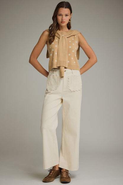 Charlotte Scallop Pocket Pants-Ecru
