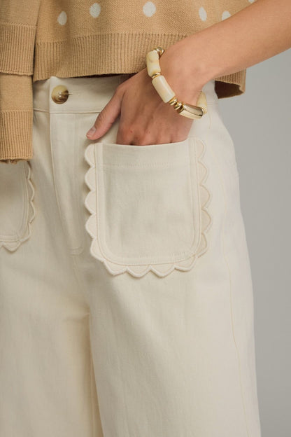 Charlotte Scallop Pocket Pants-Ecru