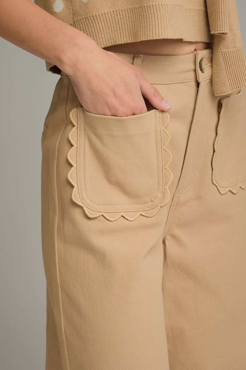 Charlotte Scallop Pocket Pants-Camel