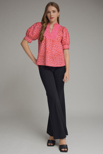 Savanna Leopard Embroidered Detail Top